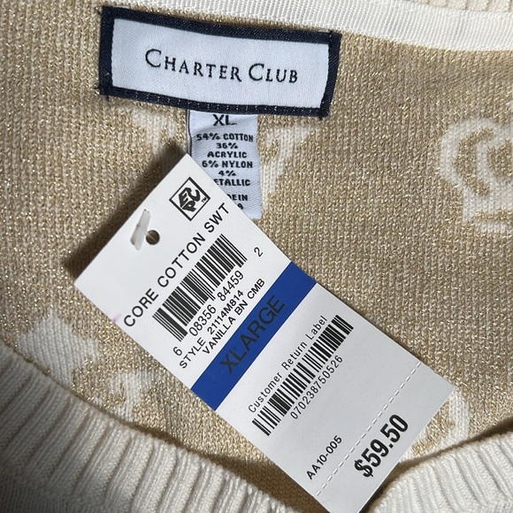 Charter Club, XL, NWT,gold thread, and rhinestone embellished sweater - Picture 5 of 10